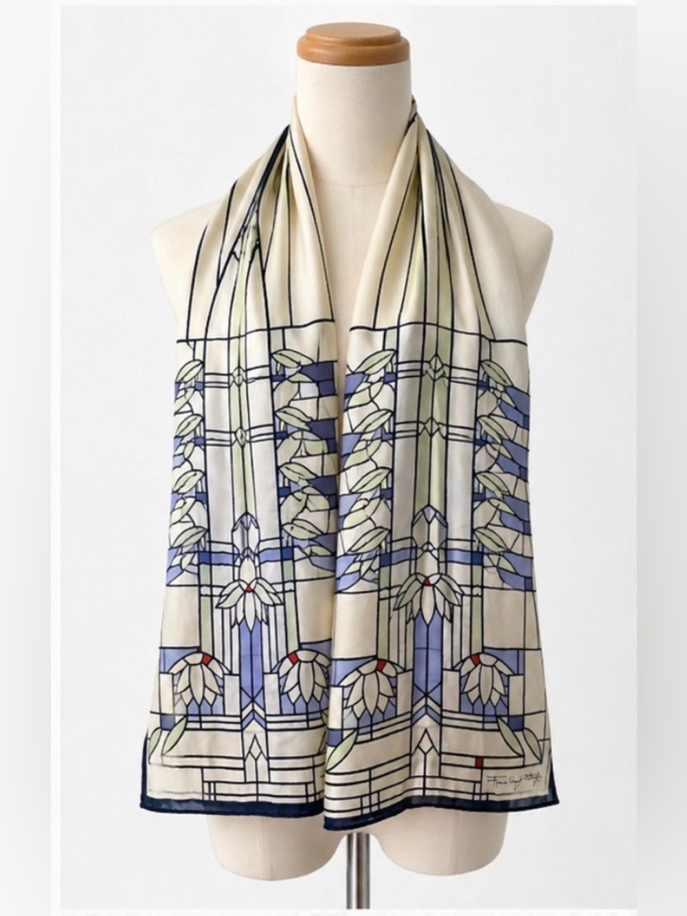 Frank Lloyd Wright Waterlilies Silk Scarf MoMA Stained Glass Print 48x11